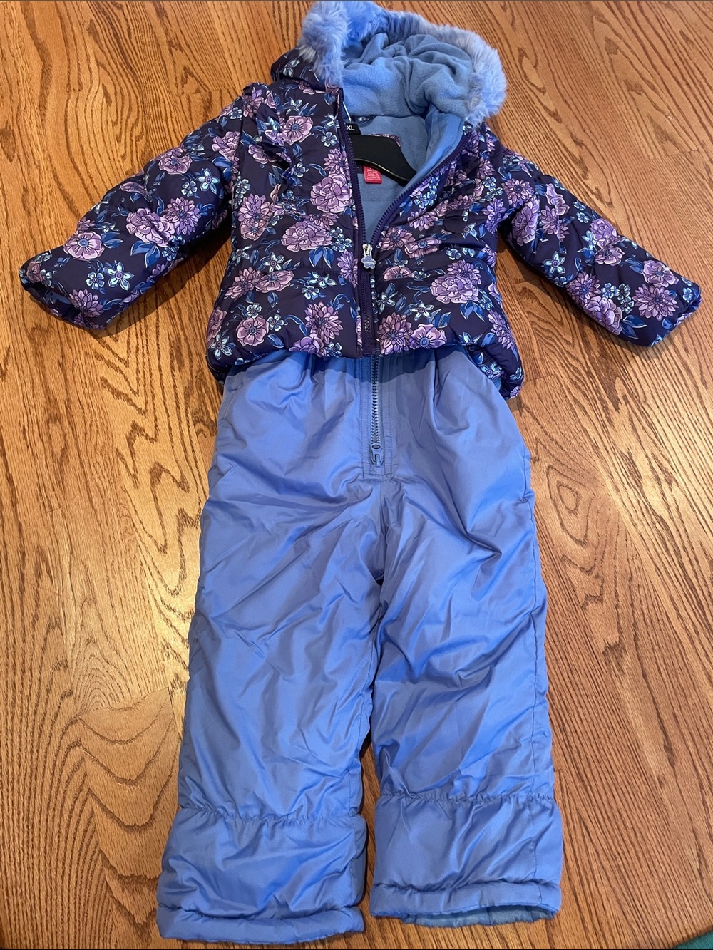 Girls Floral Puffer Jacket & Snow Suit in Navy and Lavender